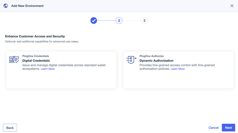 A screenshot of the optional capabilities for trial environments in PingOne.