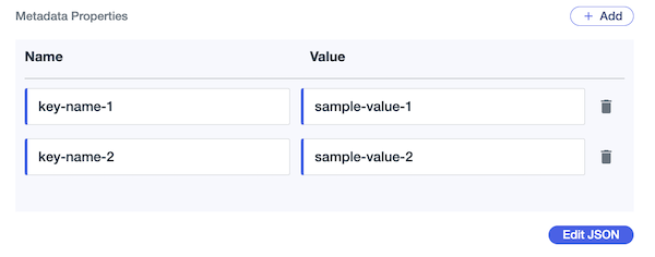 A screen capture of the Metadata Properties populated with two values