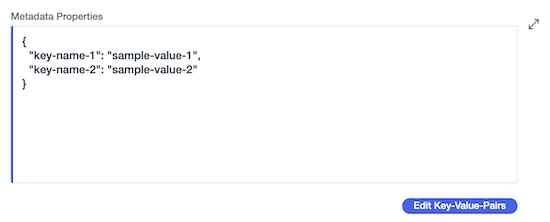 A screen capture of the edit JSON modal in the Metadata Properties section