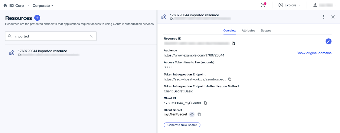 A screen capture of an imported resource on the Resources page