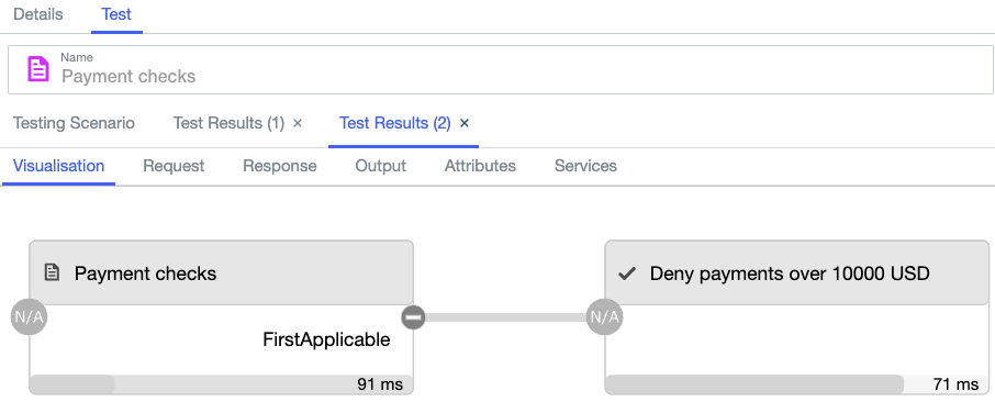 Screen capture showing the visualization flow of the not applicable result.