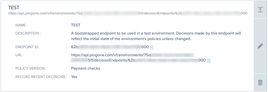 Screen capture of the expanded TEST endpoint in Decision Endpoints.