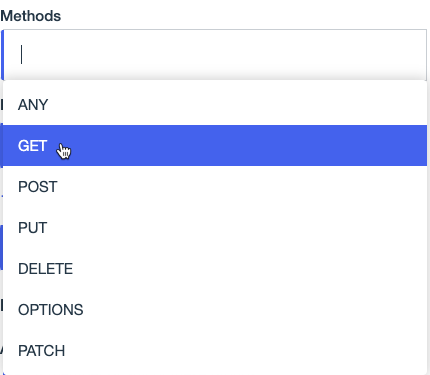 Screen capture showing the expanded Methods list in the Create Operation window.