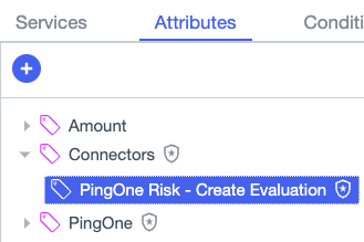 Screen capture showing a generated risk service attribute on the Attributes tab under the Connectors parent attribute.