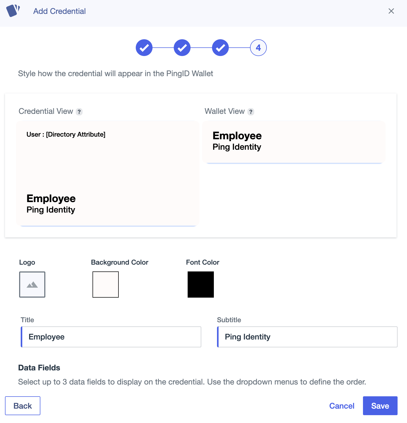 A screen capture of the style PingID credential page.