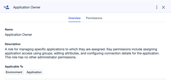 A screenshot of the details panel for the Application Owner role with the Overview tab selected.