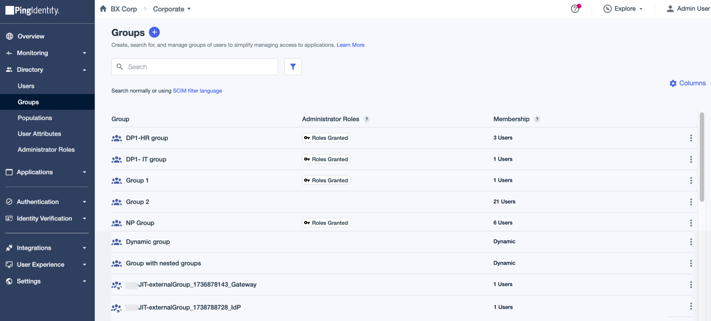 Screenshot of the Groups page showing the default view