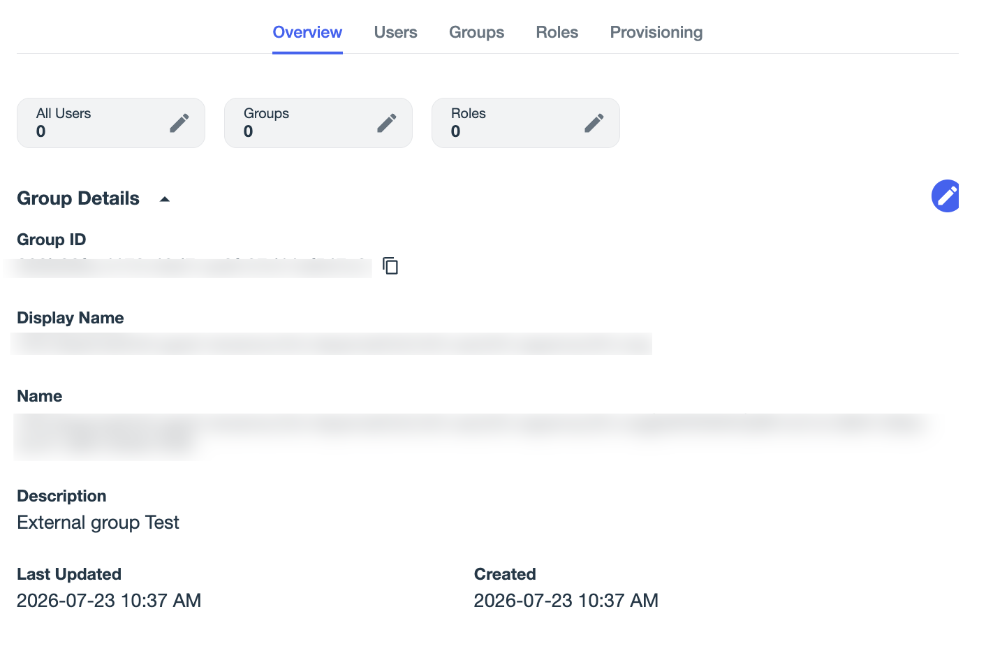 A screenshot of the Overview tab for an internal group.