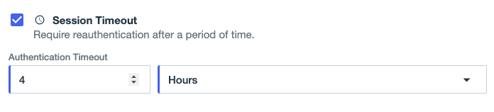 A screenshot of the Session Timeout options in Design Center. The timeout is set to 4 Hours.