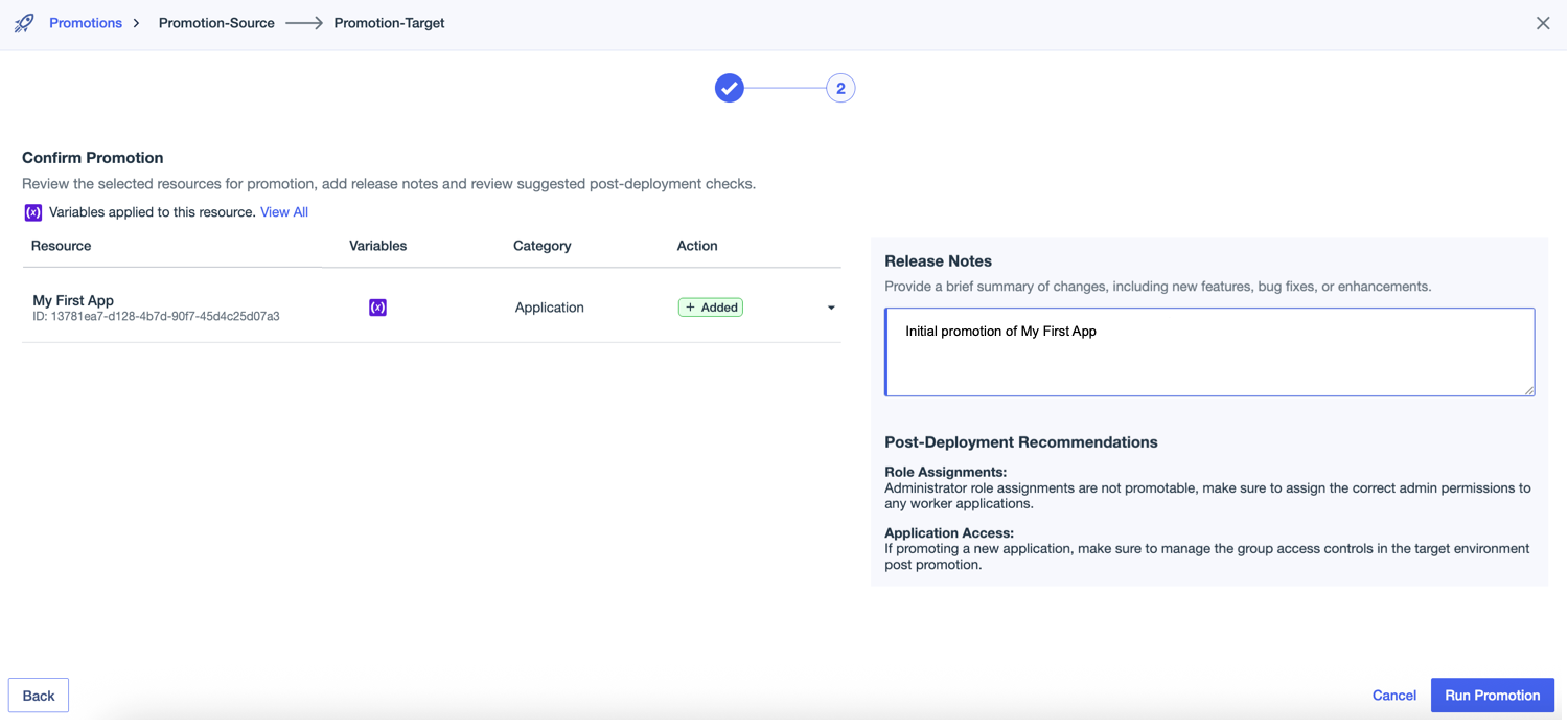 A screenshot of the Confirm Promotion page