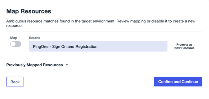 A screenshot of the Map Resources page showing that the Test Registration, Password Reset, and Recovery flow will be created as a new resource.