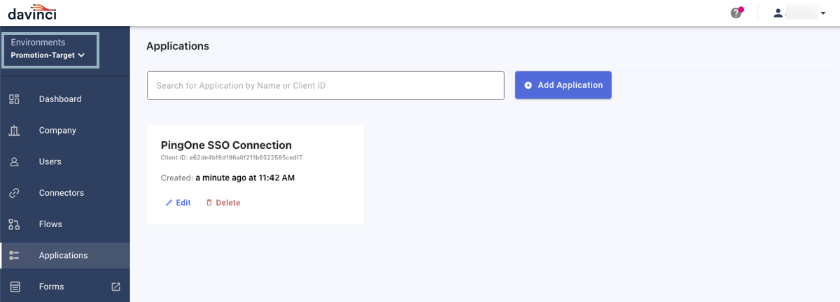 A screenshot of the PingOne SSO Connection application in the target environment.