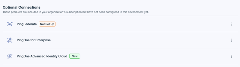 A screen capture of PingOne Advanced Identity Cloud in the Optional Connections list with a New label.