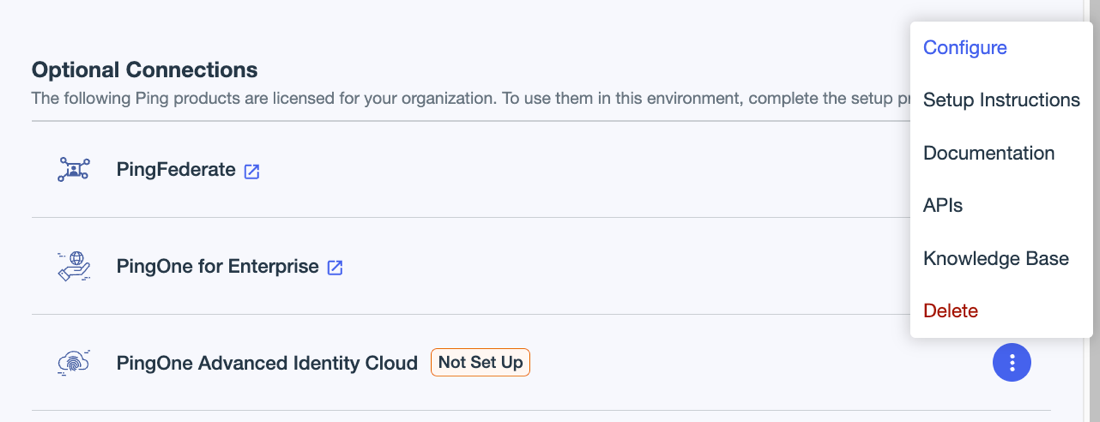 A screen capture of the PingOne Advanced Identity Cloud tile with the Configure Administrator SSO button - not set up.