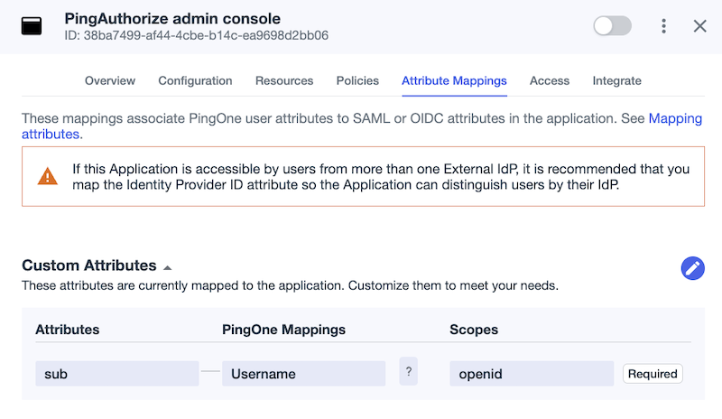 Screen capture of the Attribute Mappings tab of the OIDC application configuration with the Username attribute highlighted in the PingOne Mappings list.