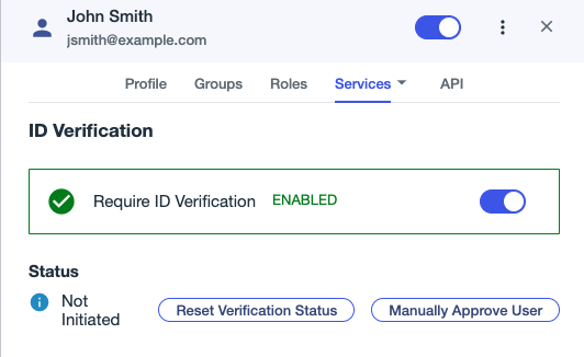 A screen capture of the ID verification page