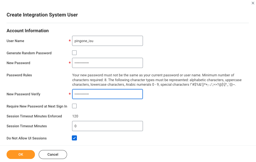 A screen capture of the Workday Create Integration System User screen