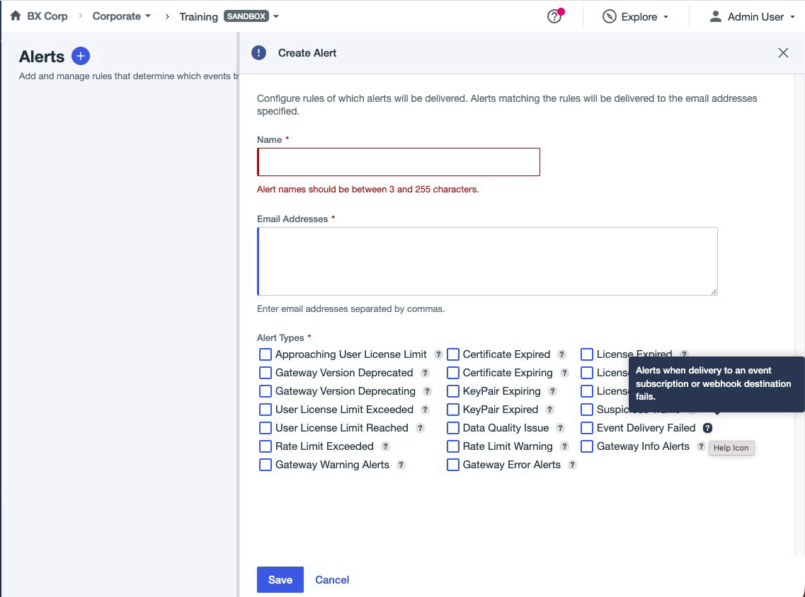 Screenshot of the p1-alert-event-delivery-failed page