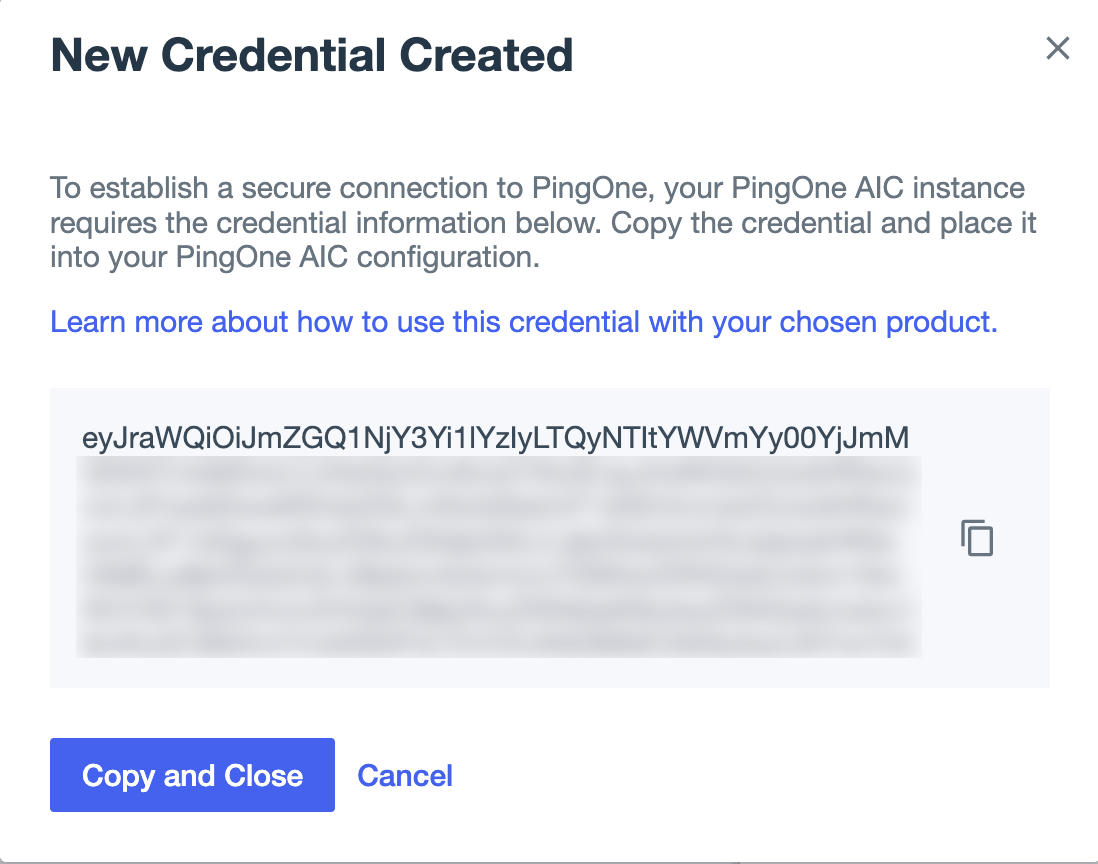A screen capture of the New Credential Created modal.