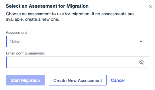 An image of the Select Assessment for Migration screen