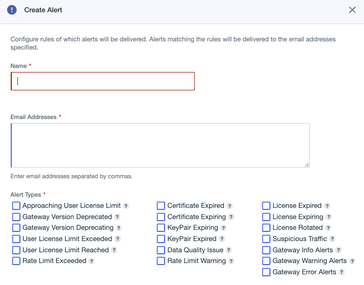A screen capture of adding or creating an alert.