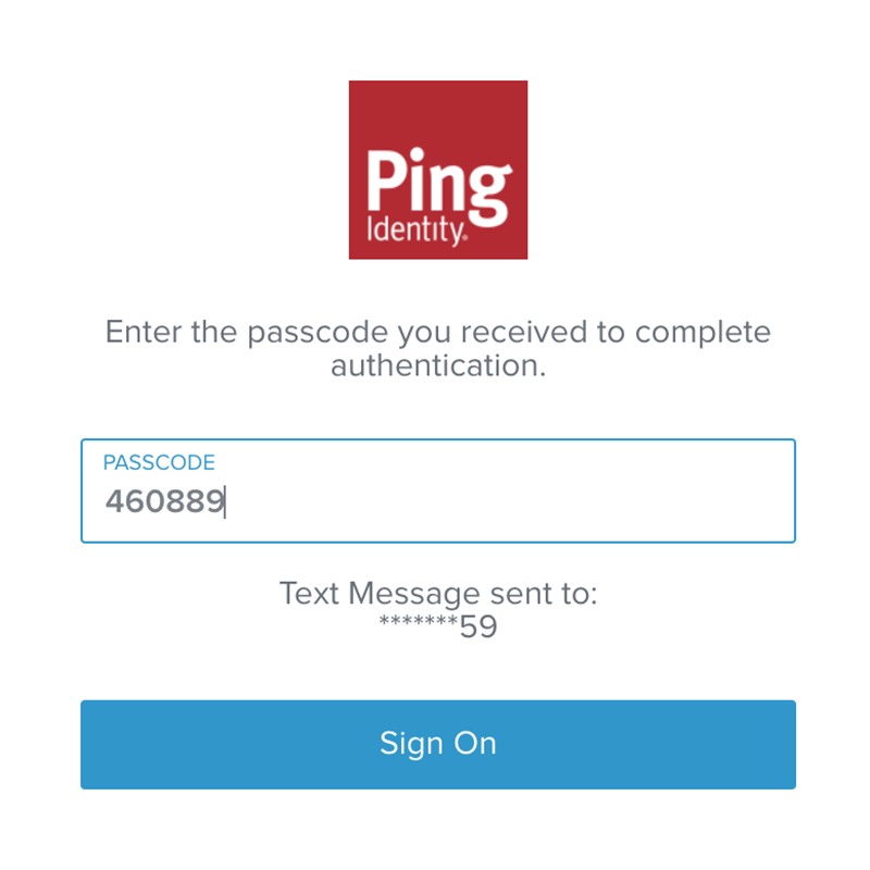 A screen capture of the one-time passcode entry screen in PingOne.