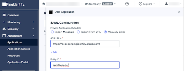 A screenshot of the SAML Configuration window in PingOne.