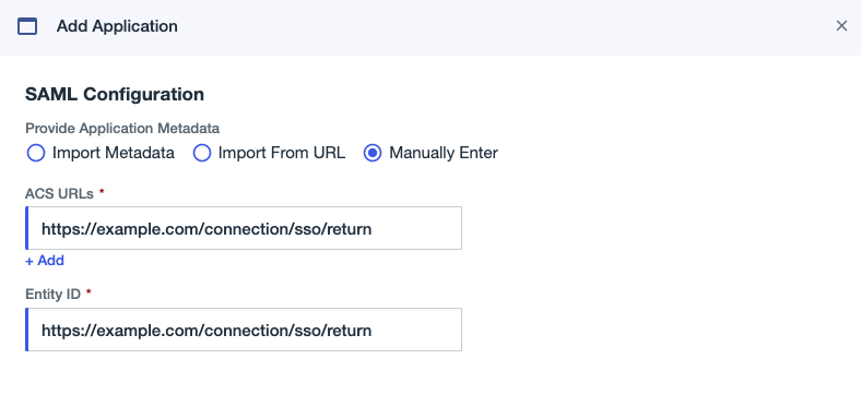 SAML configuration page