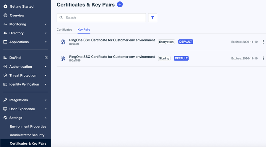 A screenshot of the view of the certificates page.