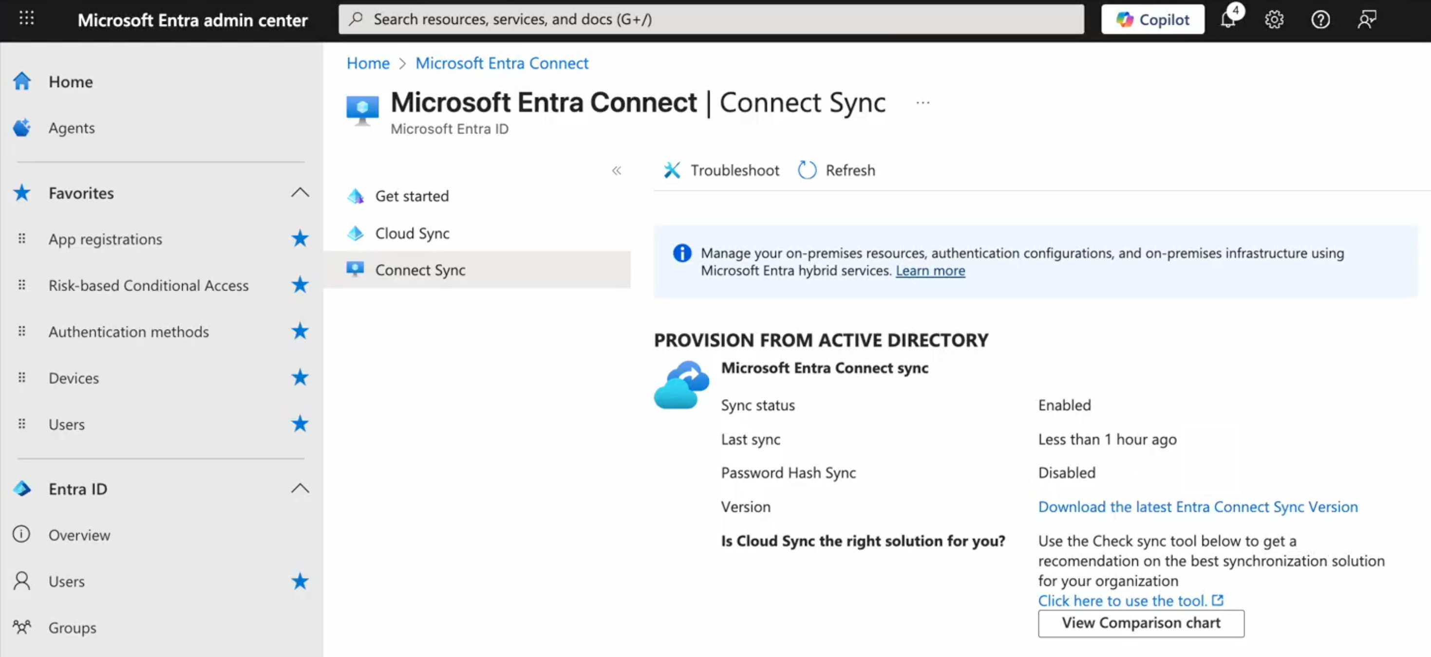 A screen capture of the page from which to download Connect Sync in the Microsoft Entra admin center.