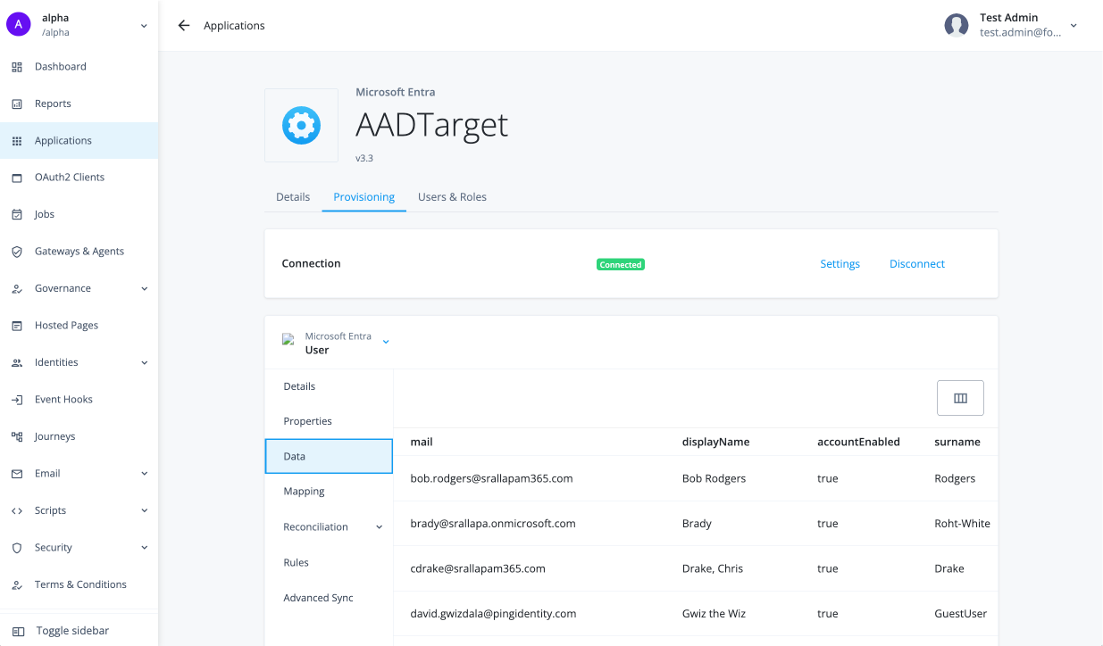 Applications Data view.