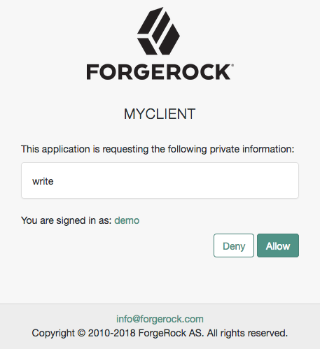 Advanced Identity Cloud lists the scopes requested by the client device, and their values.