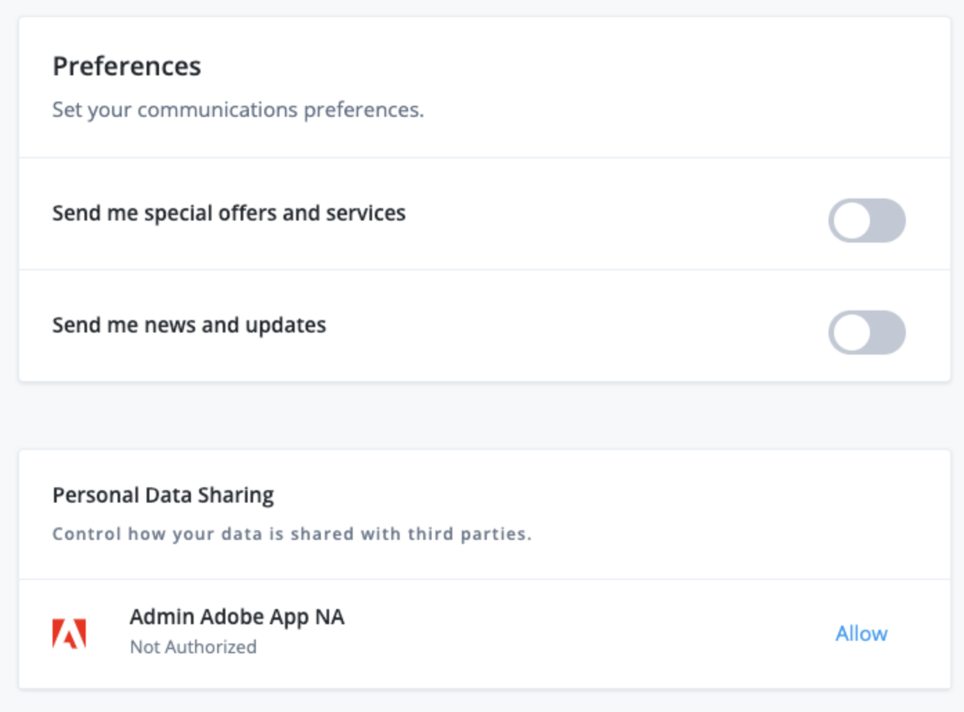Communication preferences in end-user UI
