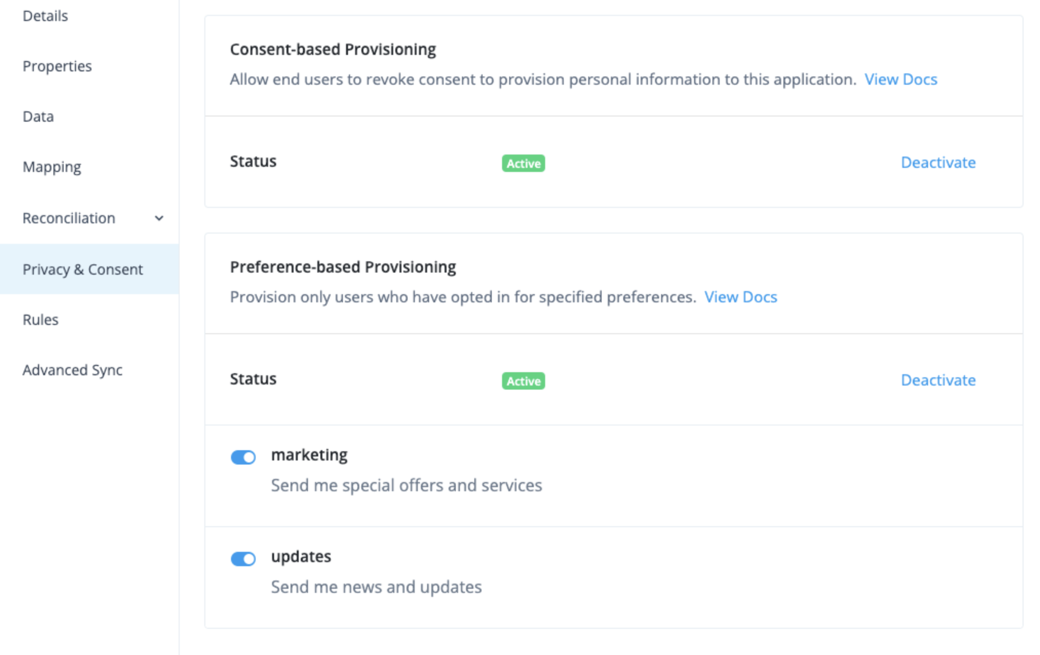 Personal Data Sharing option in admin UI