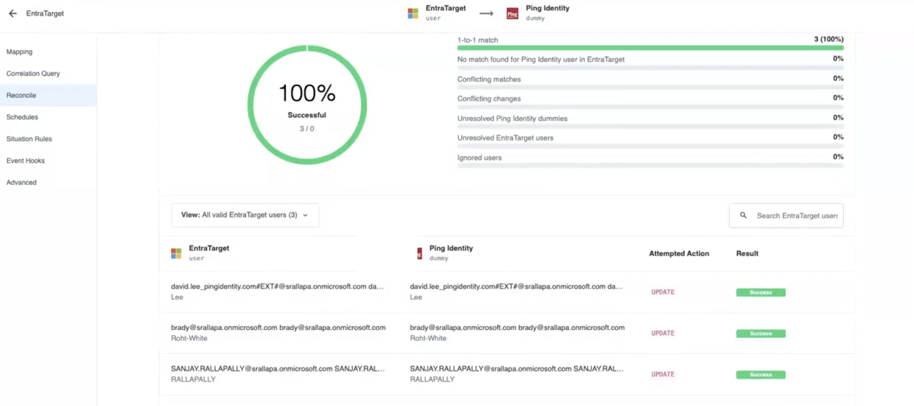 Reconciliation results table