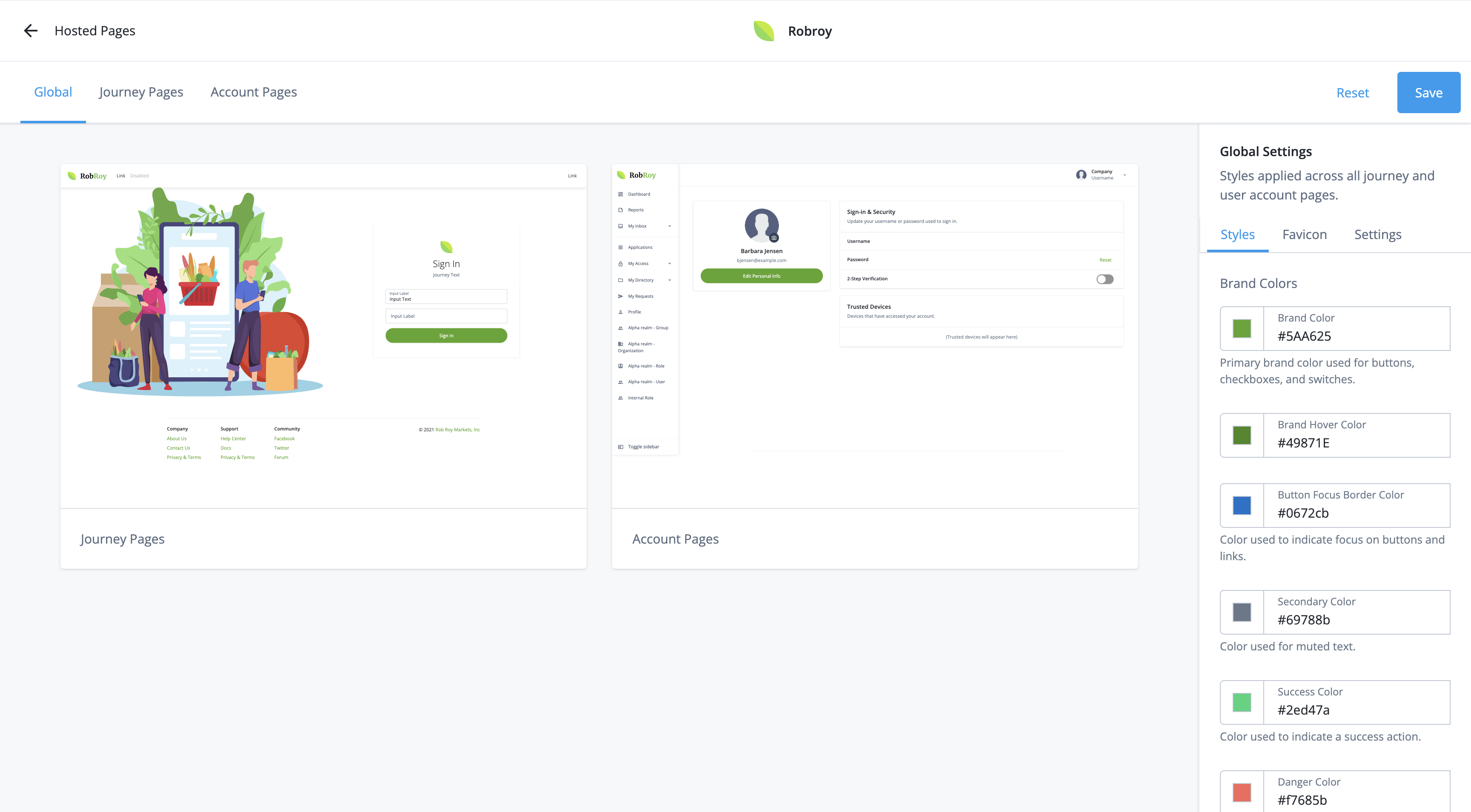 Custom themes overview page.