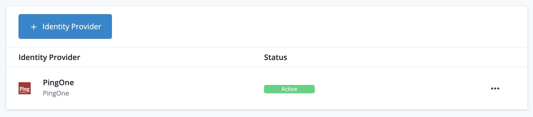 Federation IdP list containing an active PingOne federation IdP