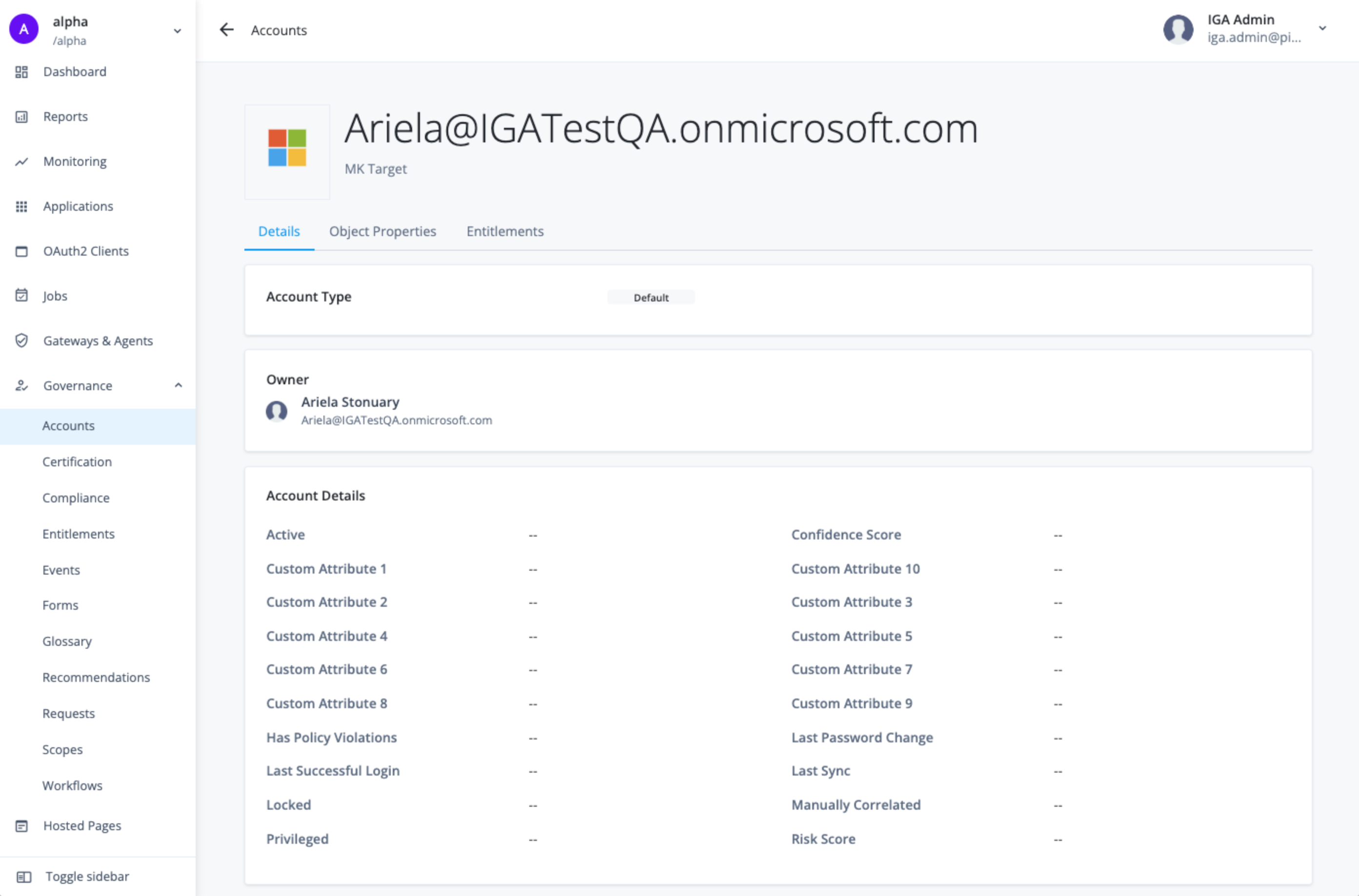 Review the accounts details page