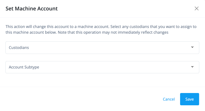 Set the account type to `machine`.