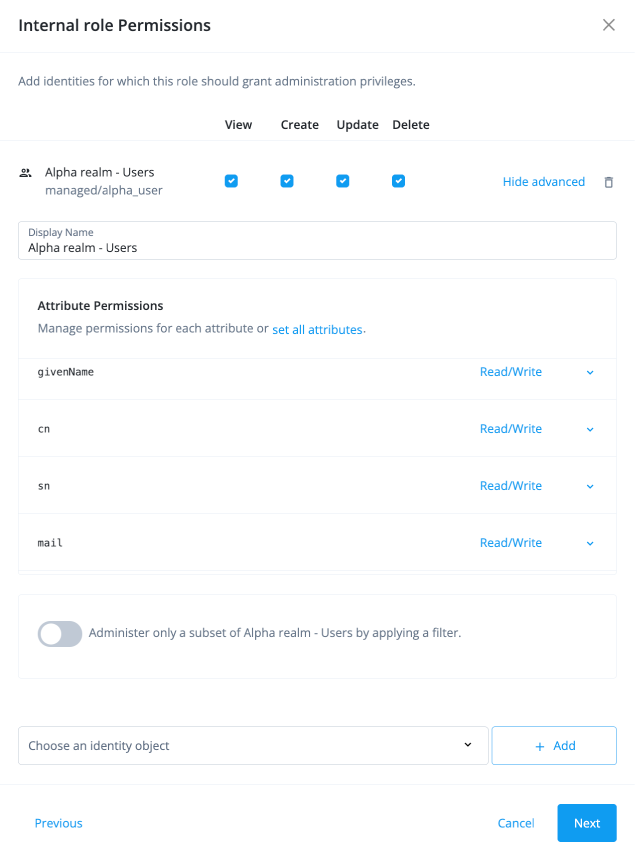 Internal role permissions