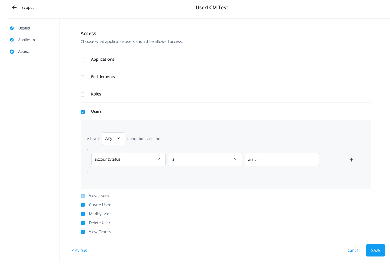 Scope access matching the conditions.