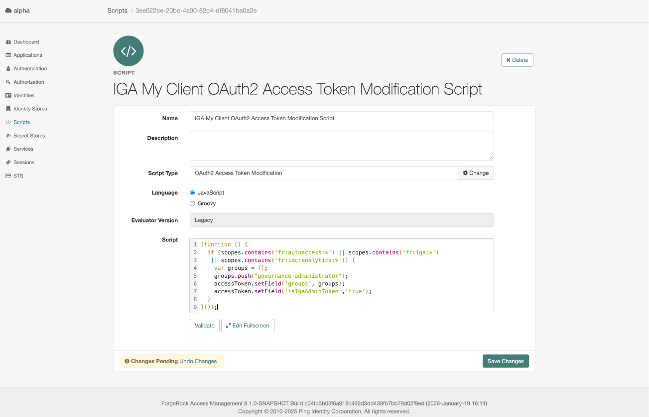 Add a new token modification script in the admin UI