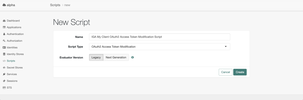 Add a new script in the admin UI