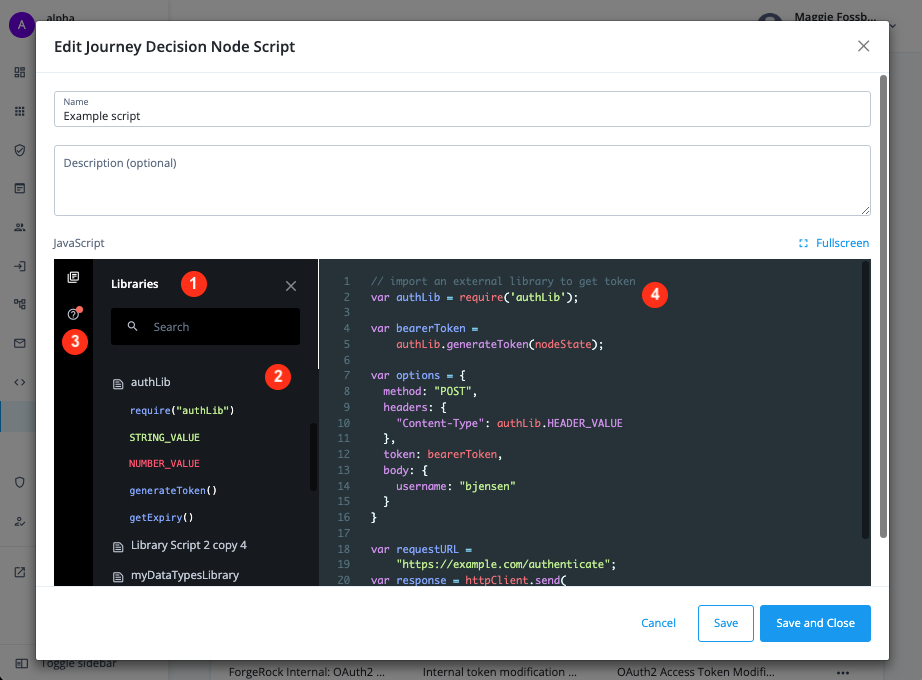 Next generation journey decision node script editor