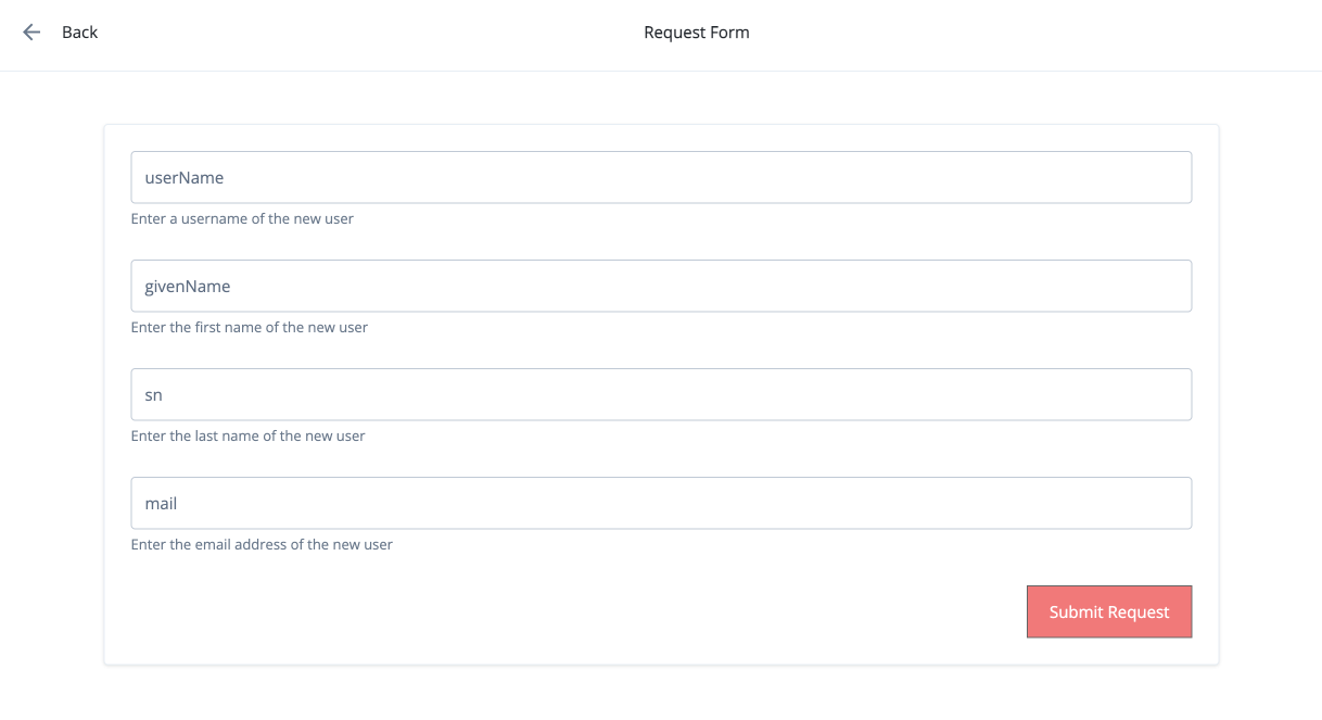 Custom request form in the Advanced Identity Cloud end-user UI.