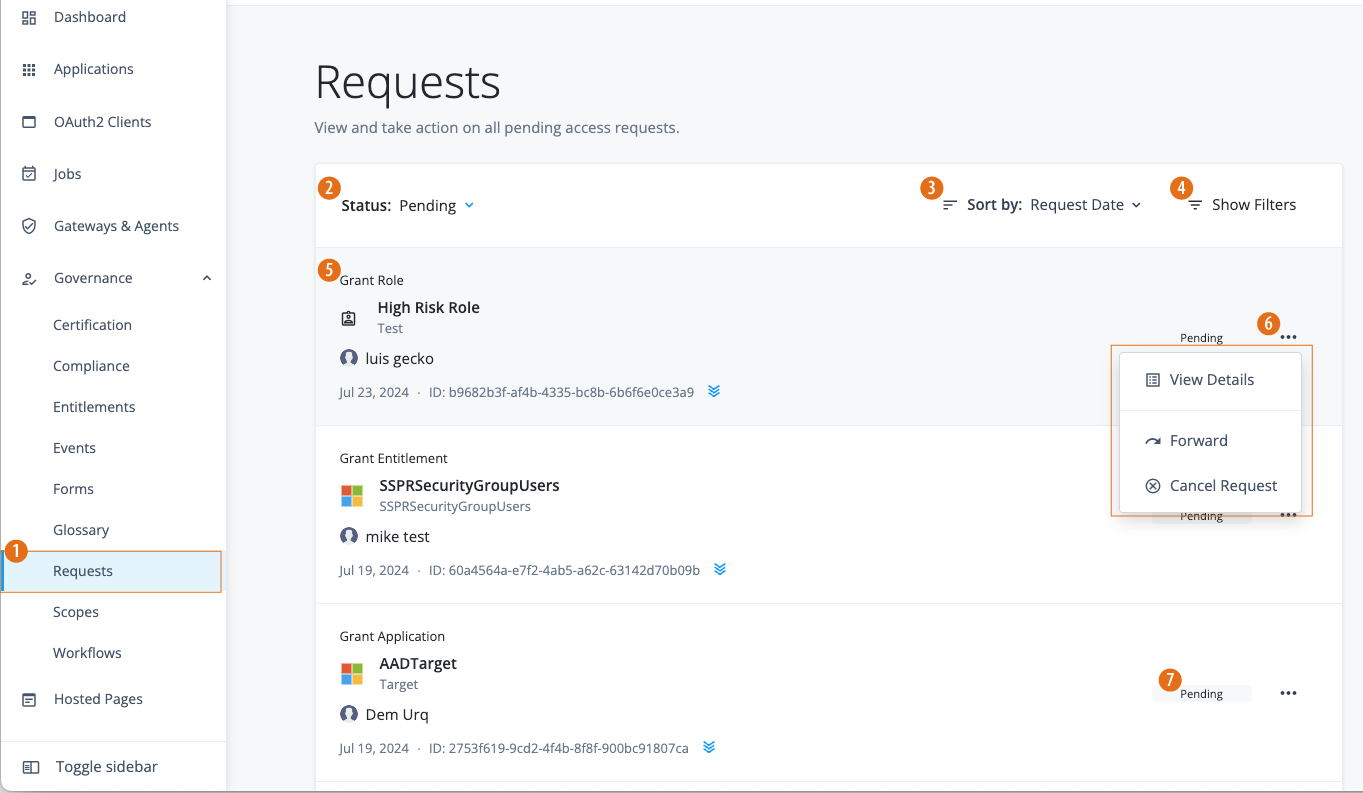 governance request admin console