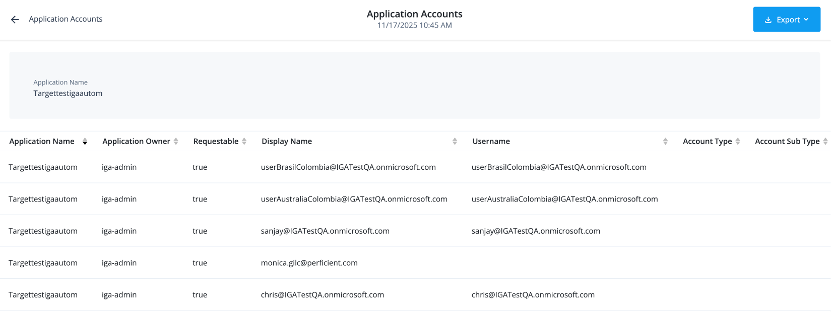 The application accounts report provides an inventory of all accounts with specific applications.