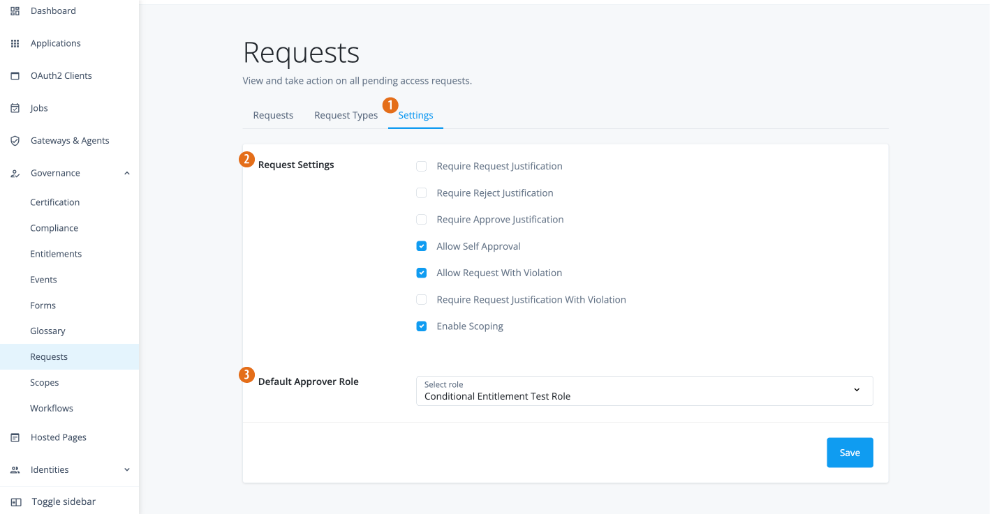 Governance request settings page