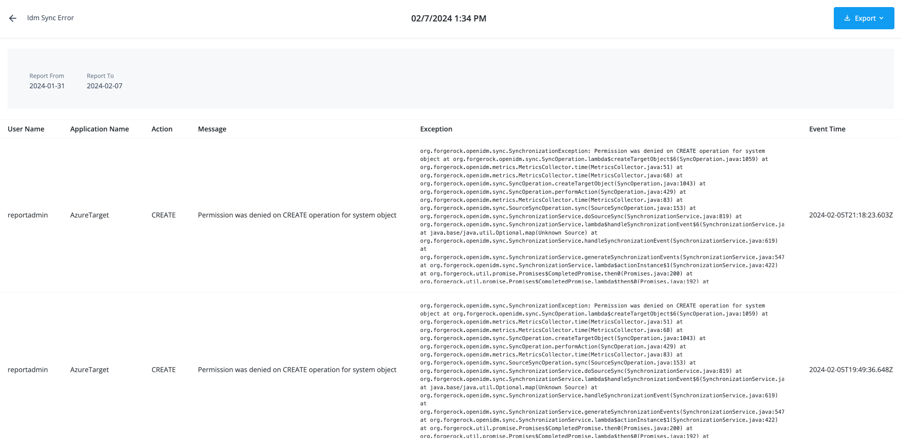 reports idm sync error