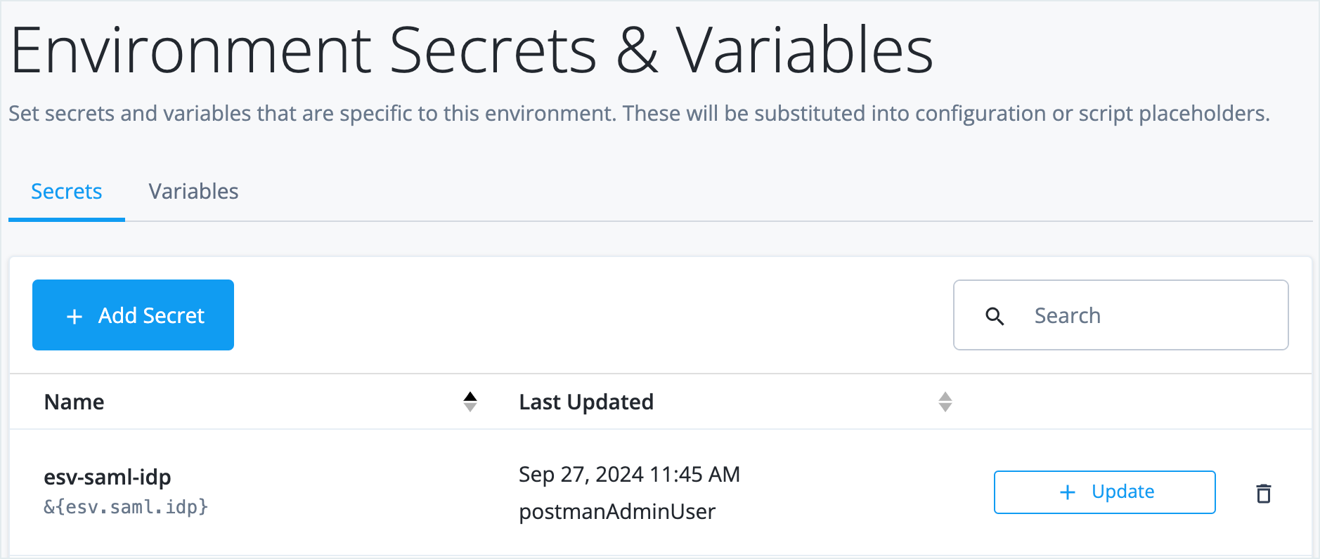 ESV secret added to Environment Secrets & Variables